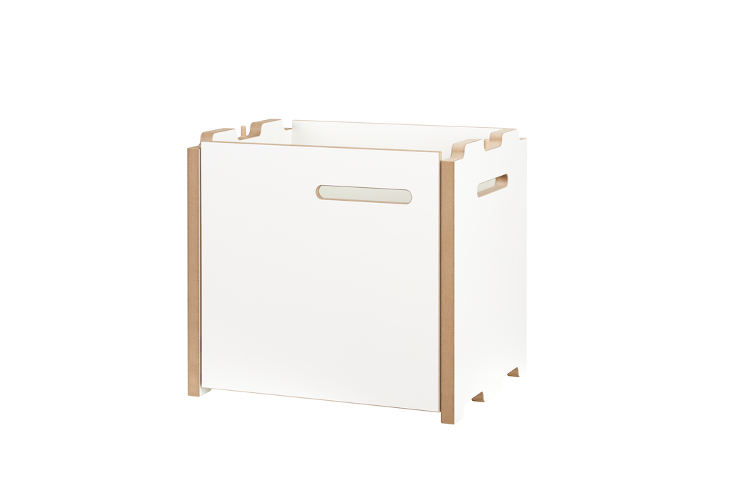 Tojo Halbstark Anbaumodul mit Tür links, weißes Regalmodul aus Holz für flexible Regalsysteme.