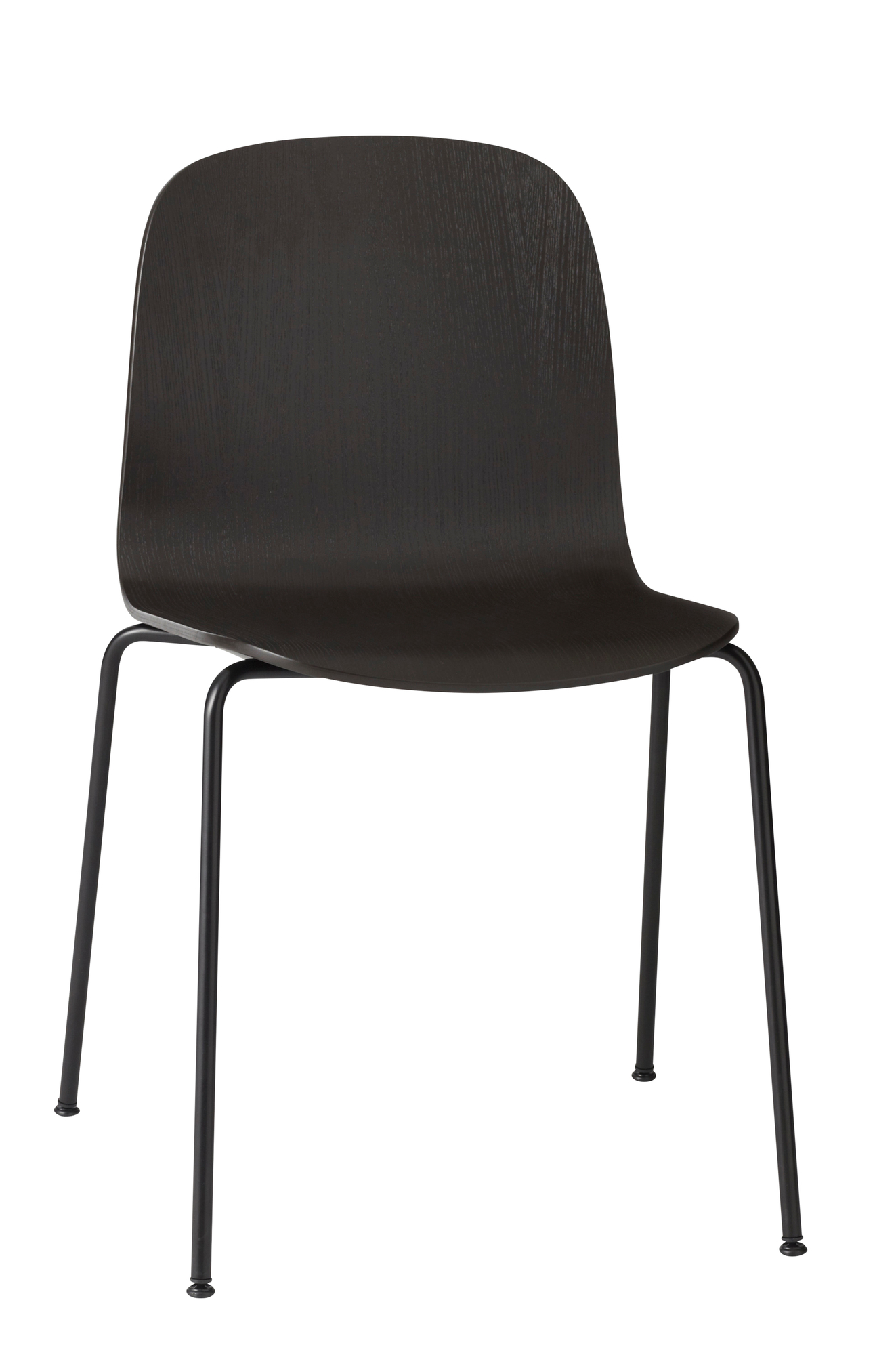 Visu Chair Tube Base Stuhl von Muuto, schwarzes Holz, minimalistisches Design mit schlanken Metallbeinen.