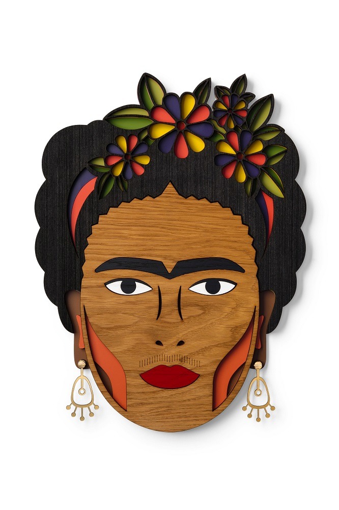 Miss Frida Wandschmuck: Dekoratives Wandbild im Frida Kahlo Stil, handgefertigt aus Holz. Einzigartiges Kunstobjekt.