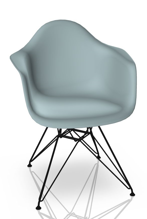 Eames Plastic Arm Chair DAR Stuhl in Eisgrau mit schwarzem Eiffelturm-Untergestell von Vitra.