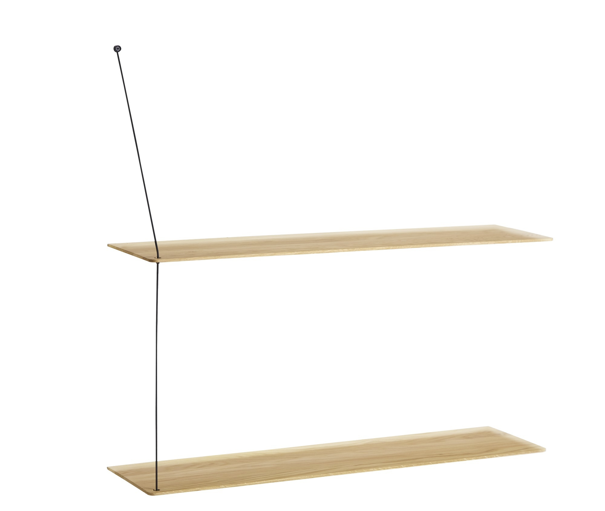 Stedge Wandregal von Woud mit zwei hellen Holzablagen und schwarzer Aufhängung.