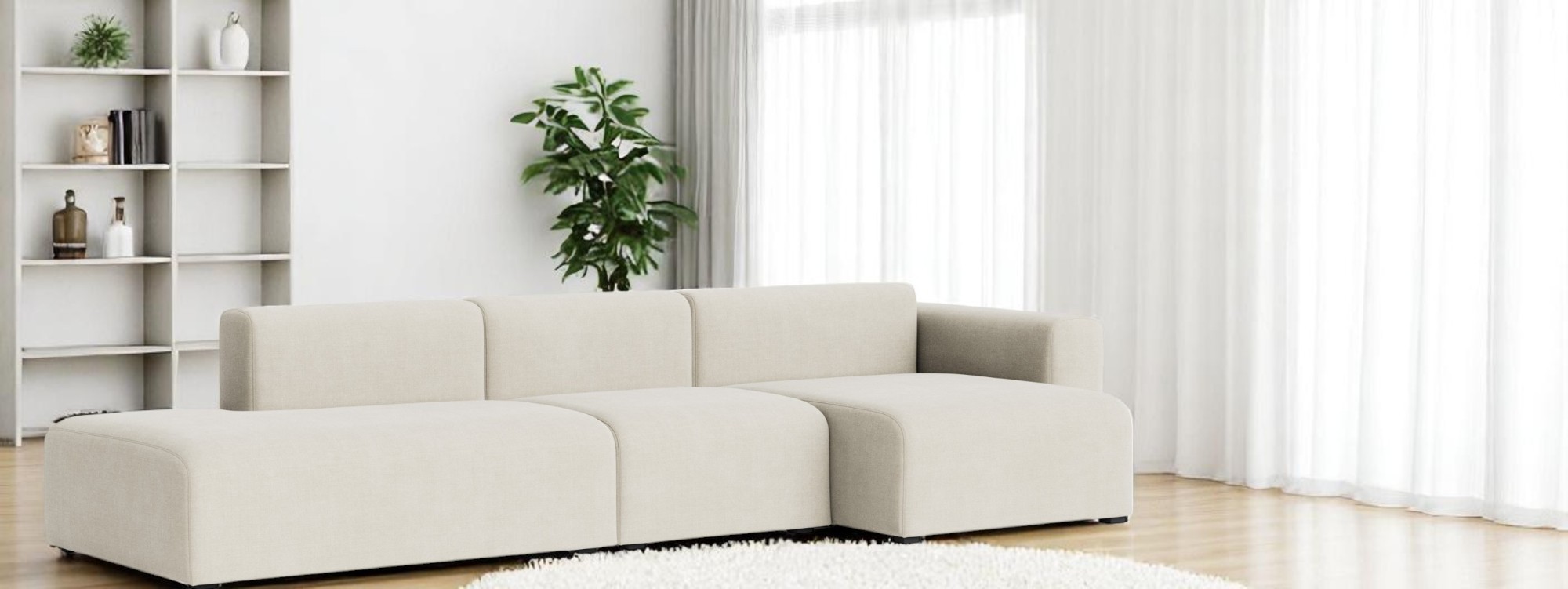 Beige Mags Sofa 3-Sitzer mit Armlehne rechts. Modernes Design Sofa für Wohnzimmer.