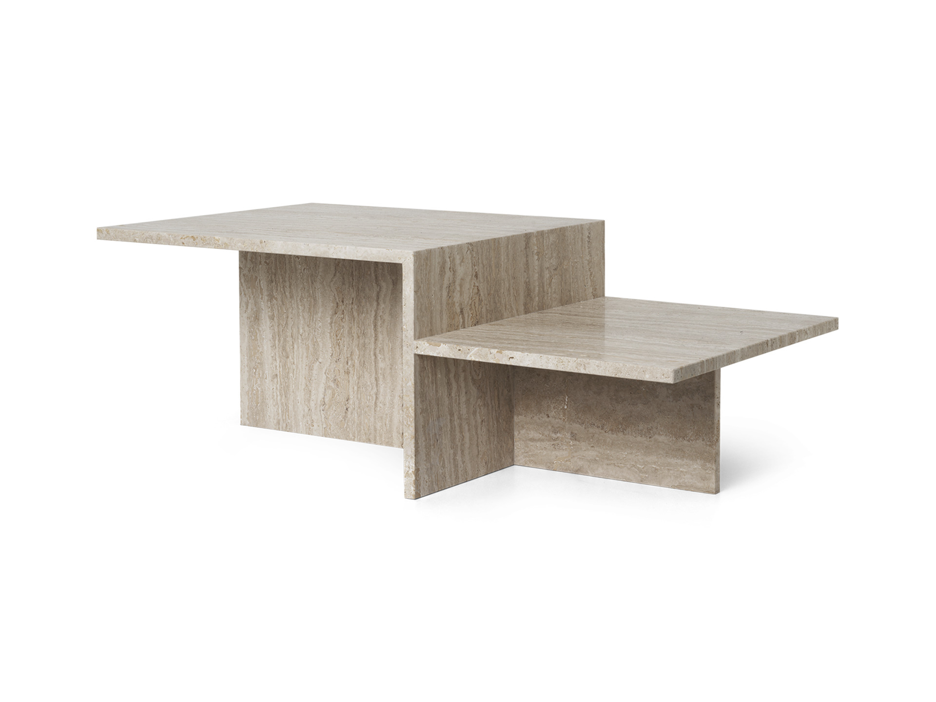 Distinct Coffee Table aus Travertin von Ferm Living, moderner Couchtisch mit zwei Ebenen.
