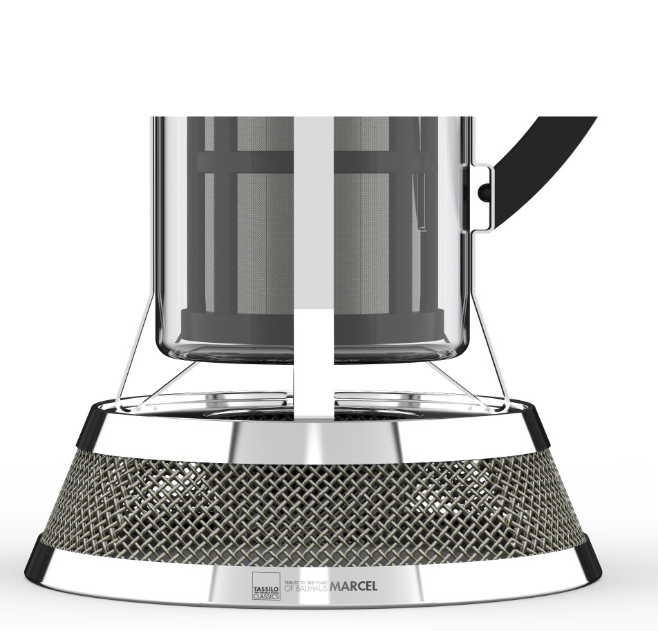 Detailaufnahme: Marcel Stövchen im Bauhaus Stil von Philippi, EINZELSTÜCK, mit Edelstahl-Gitter.