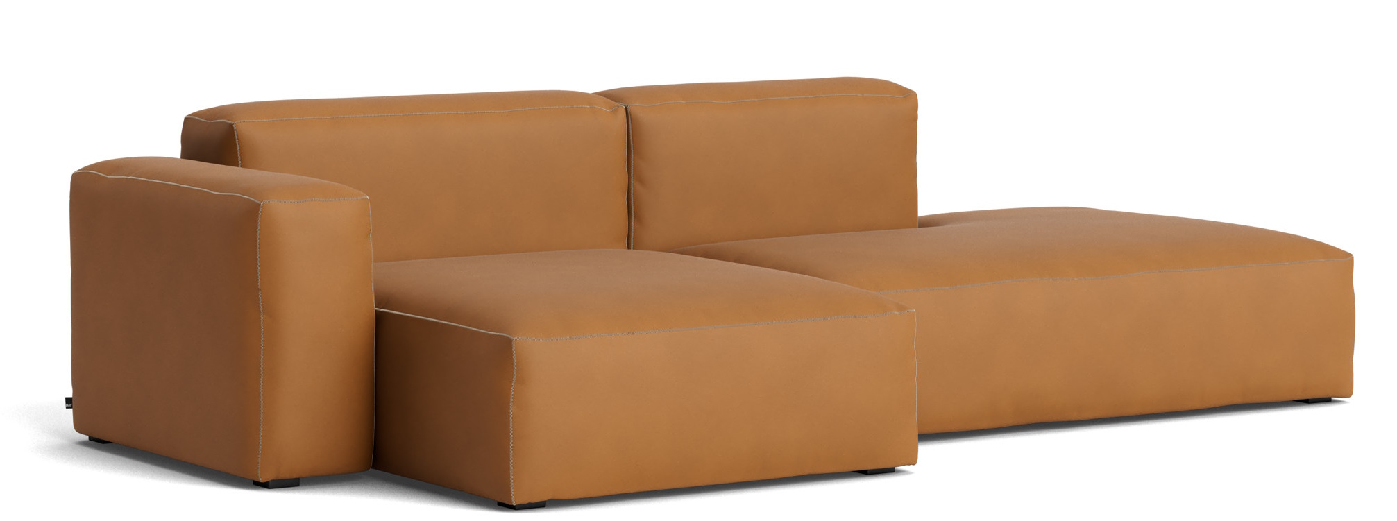 Mags Soft Sofa Low 2,5-Sitzer Combination 3 mit Armlehne links Hay Leder Sense Cognac mit Beige Naht