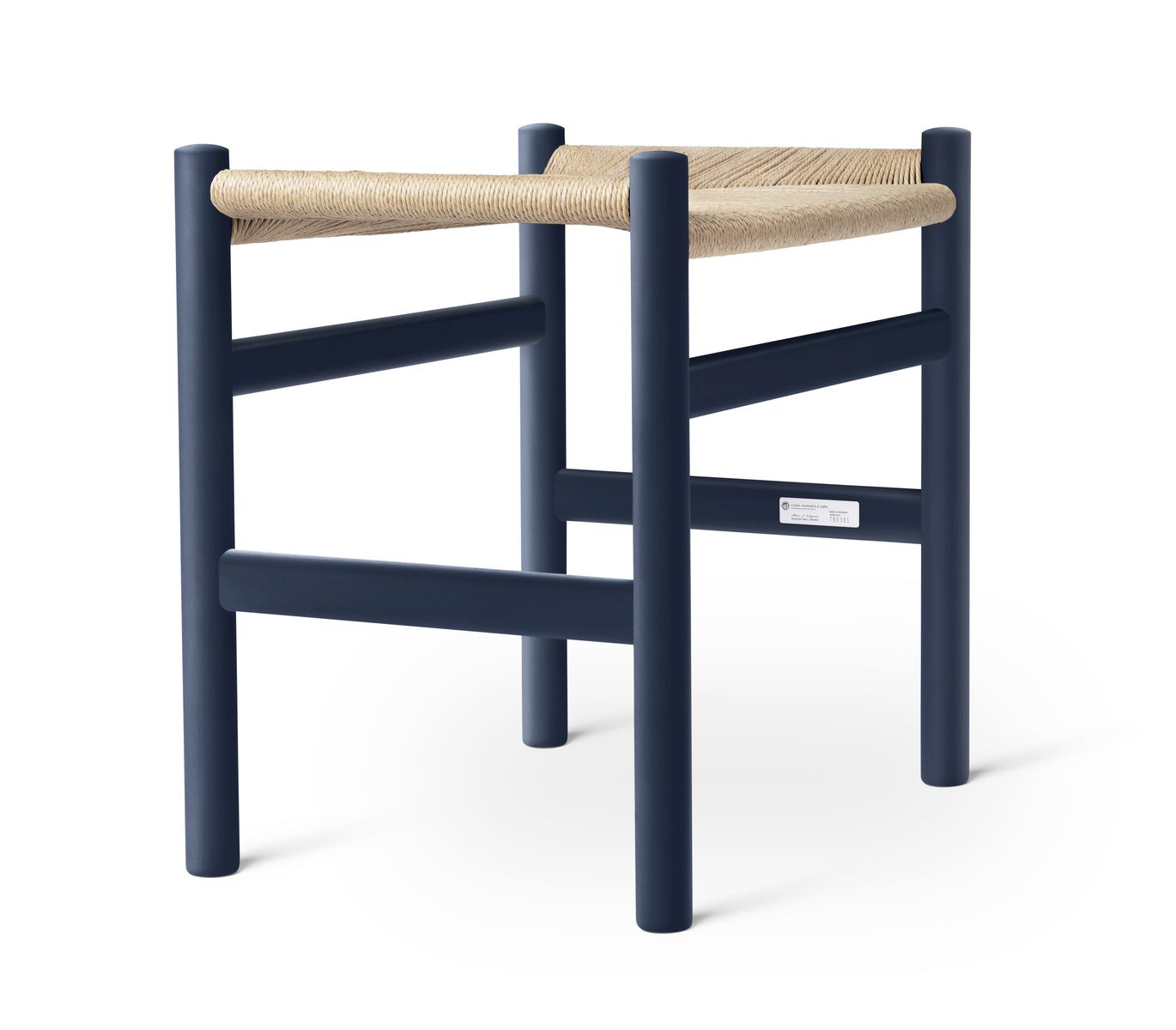 Blauer CH53 Hocker von Carl Hansen mit geflochtener Sitzfläche, modernes Design, Möbel.