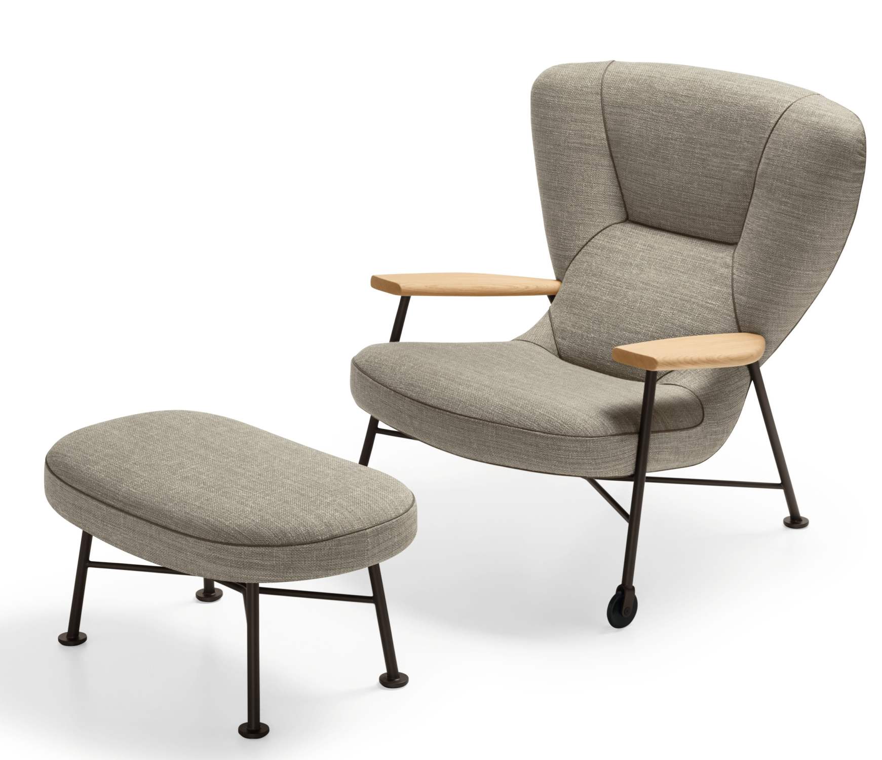 Grauer Shinzo Lounge Chair Sessel von Walter Knoll mit passendem Hocker.