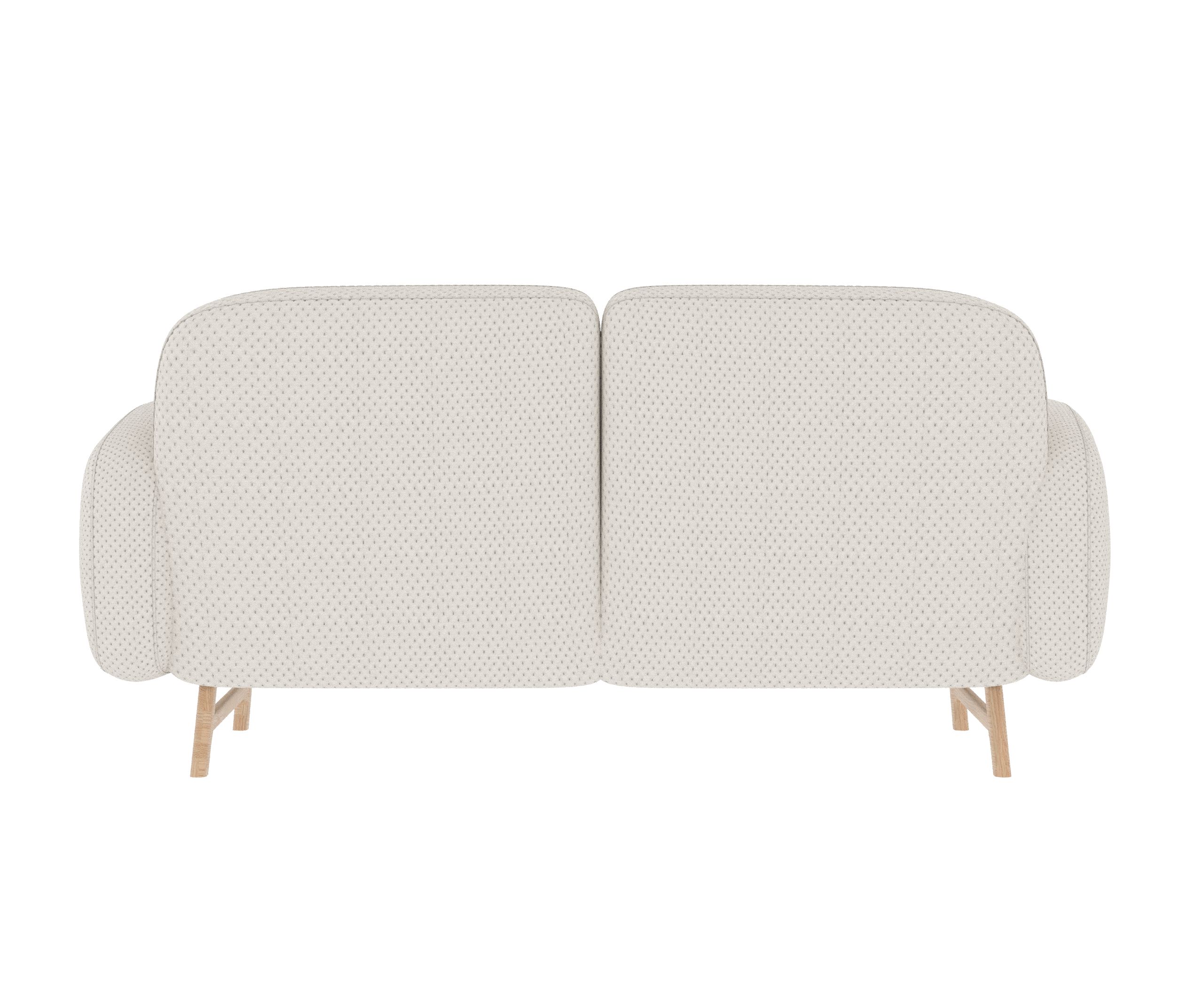 Auguste Sofa, 2-Sitzer, Hartô, von vorne. Cremefarbenes Polster und helle Holzfüße. Gemütliches Design Sofa.