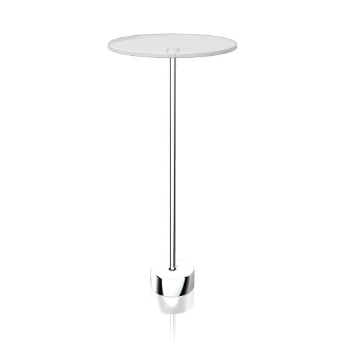 Weißer Tablo Beistelltisch hoch von Cor mit schlankem, verchromtem Fuß und runder Tischplatte.