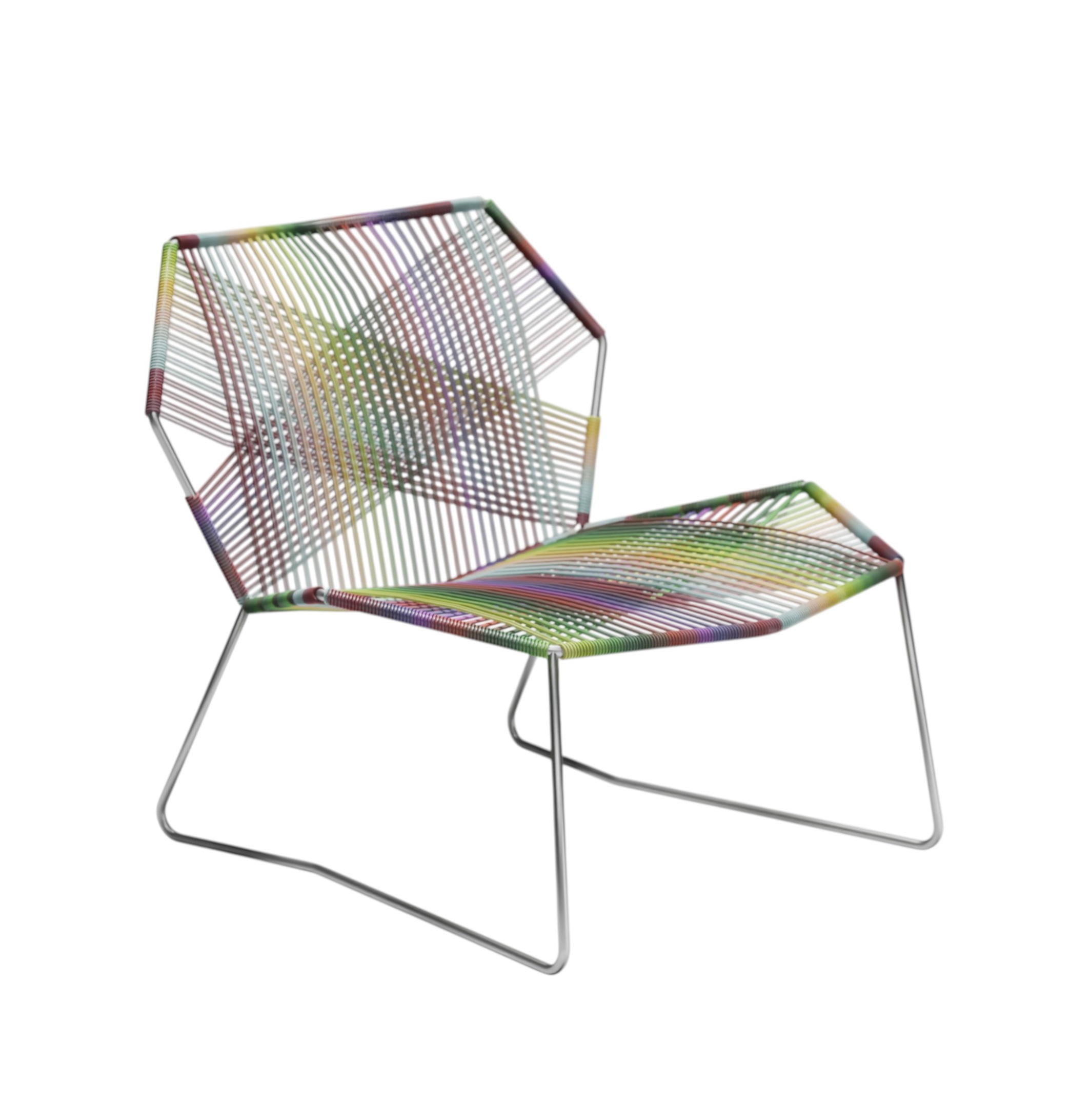 Tropicalia Sessel von Moroso, Outdoor Sitzmöbel mit Stahlgestell und farbenfroher Polymer-Bespannung.