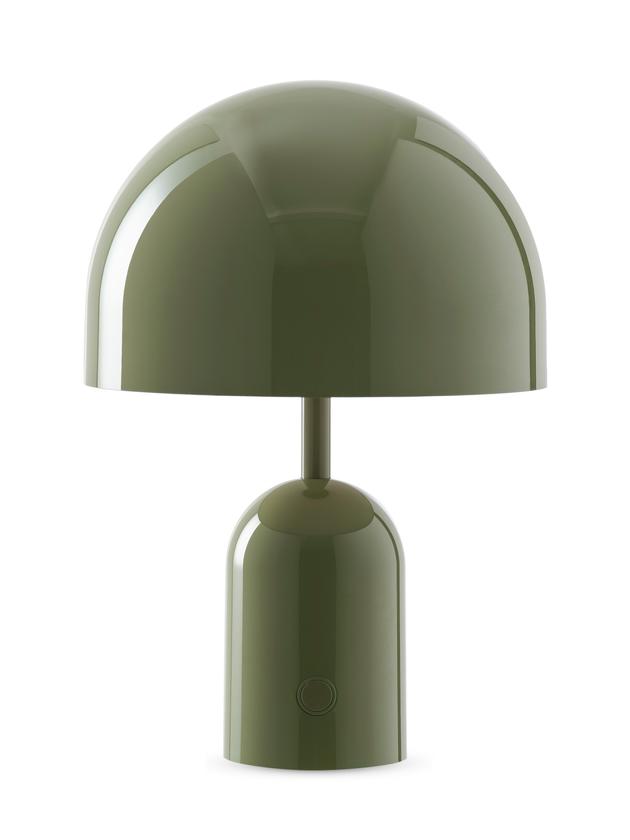 Grüne Bell Akkuleuchte von Tom Dixon, eine portable LED Tischleuchte für stimmungsvolles Licht.