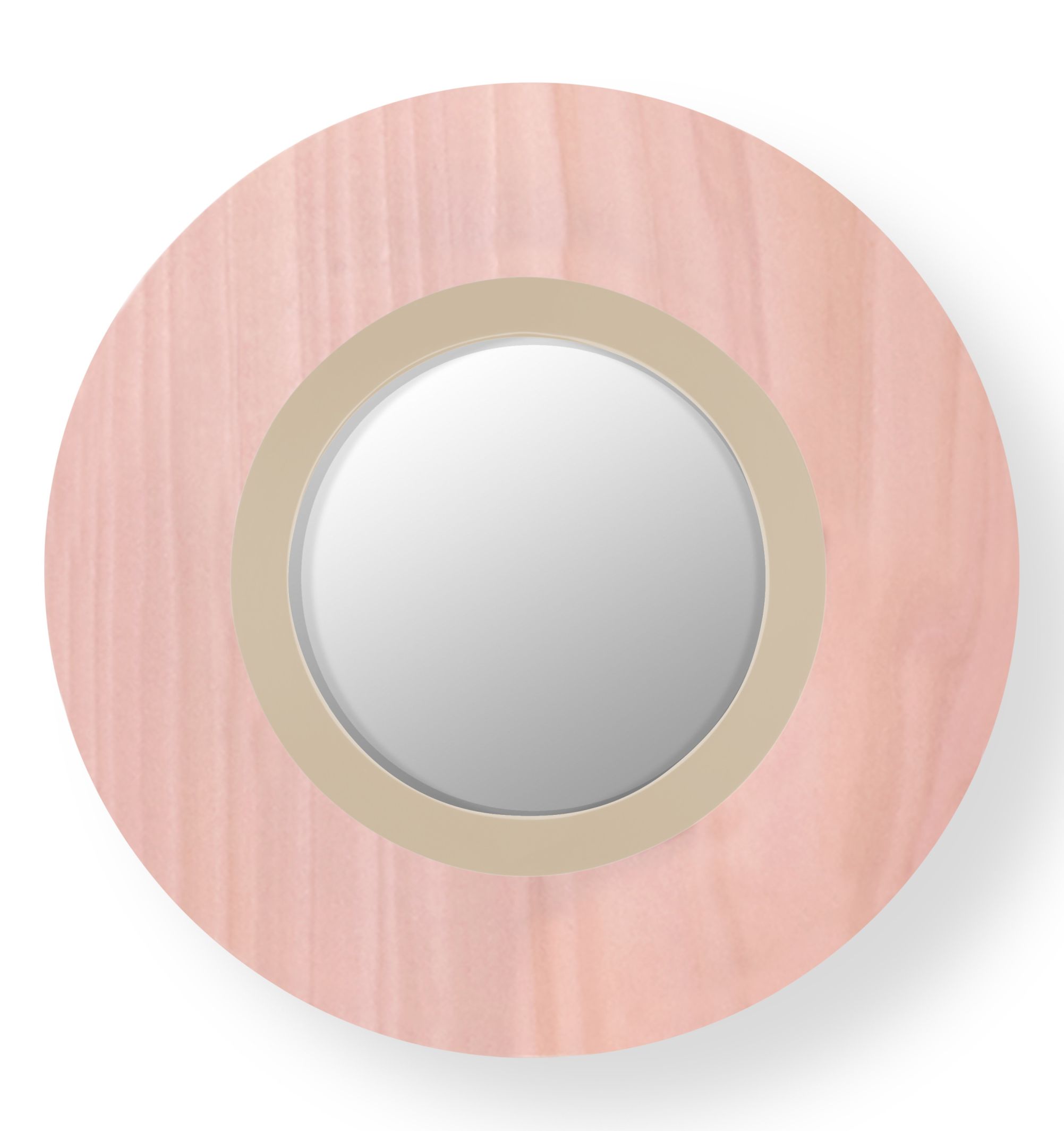 Lens LED Wandleuchte von LZF Lamps: Runde, hellrosa Leuchte mit elfenbeinweißem Metallring.