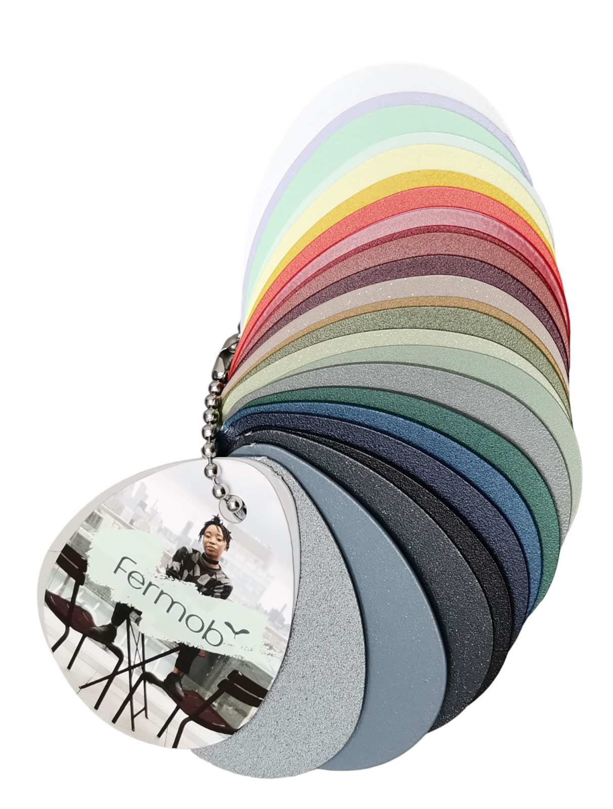 Fermob Farbmusterkarte für Metallmöbel: Farbpalette mit vielen verschiedenen Farbtönen für Gartenmöbel.