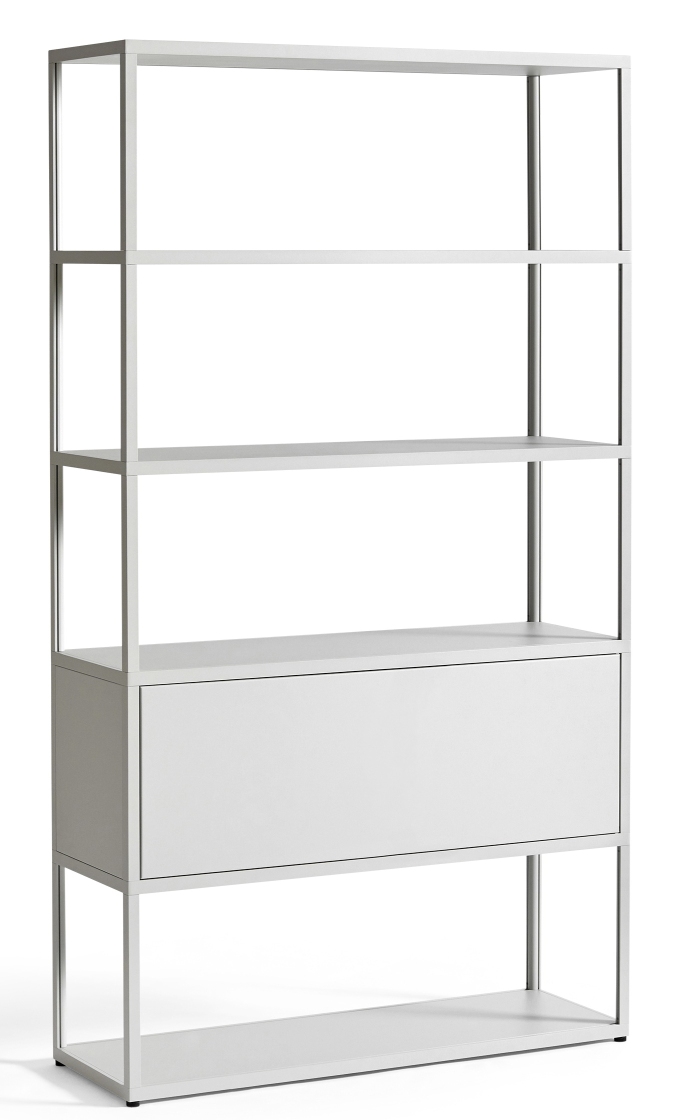 Weißes New Order Regal von Hay mit Schublade und mehreren Regalböden. Modernes Design.