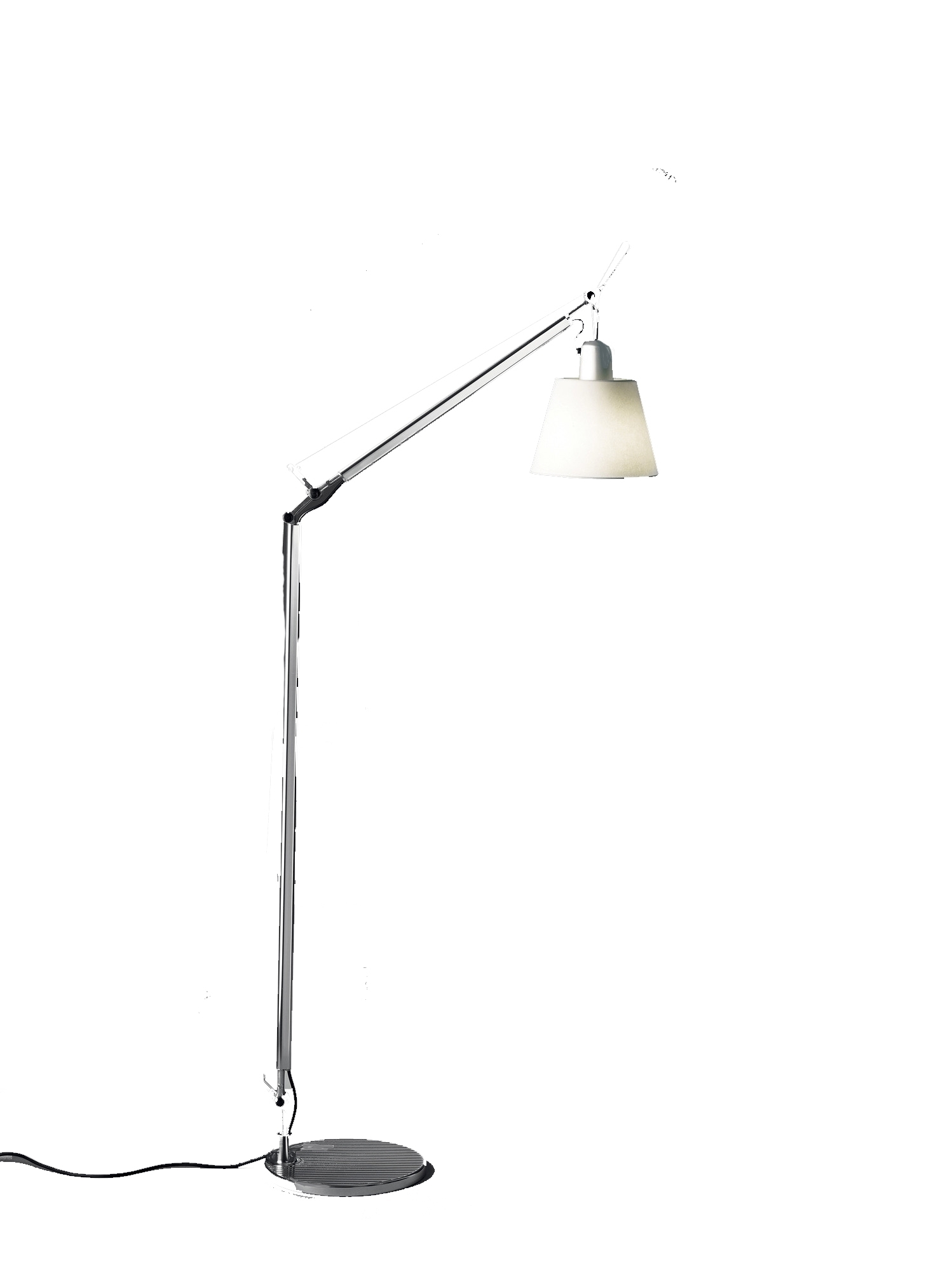 Artemide Tolomeo Stehleuchte mit Schirm, modernes Design, verstellbarer Arm für optimales Leselicht, silberfarben.