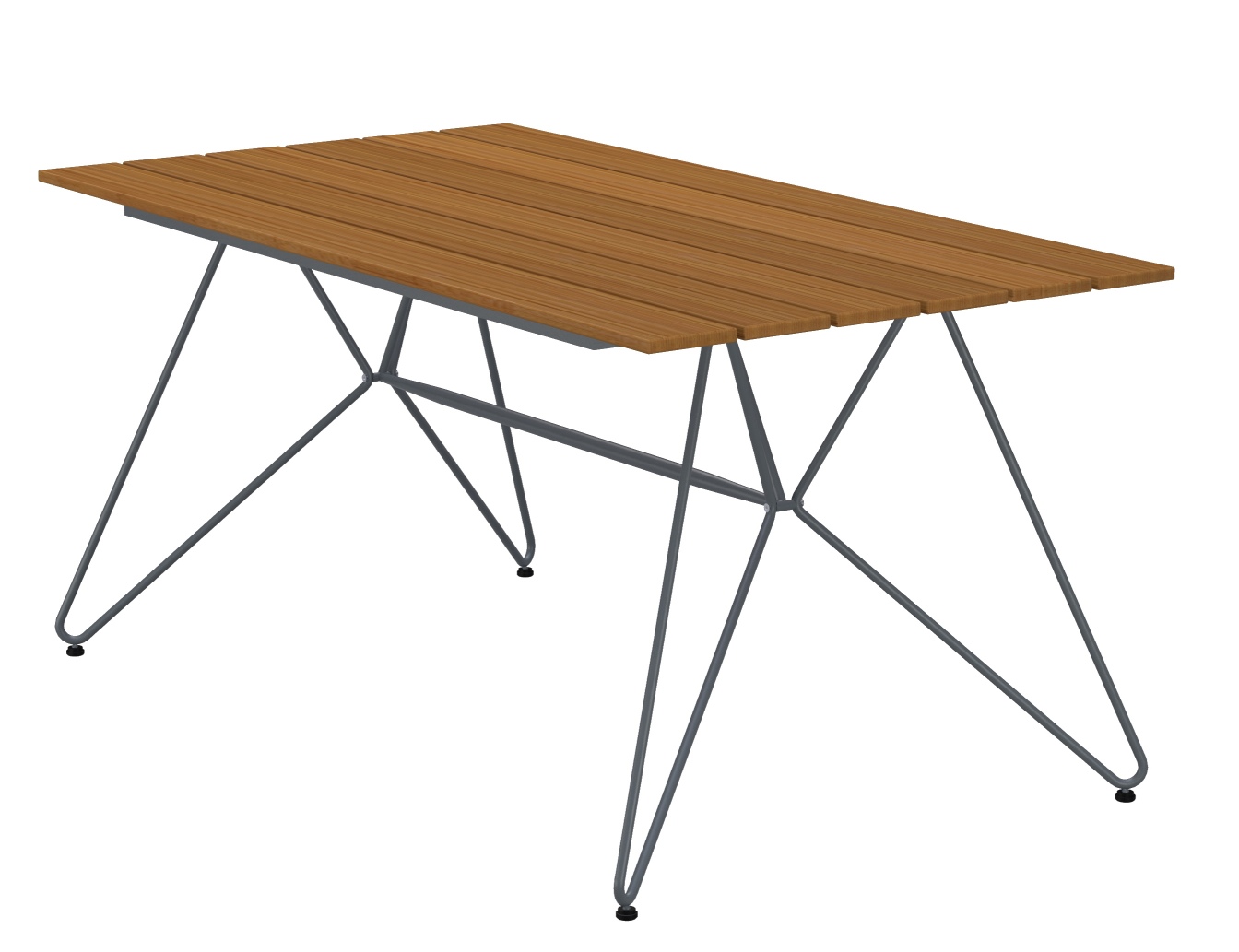 Houe Sketch Outdoor Tisch mit Teakholz-Tischplatte und grauem Metallgestell für Garten und Terrasse.