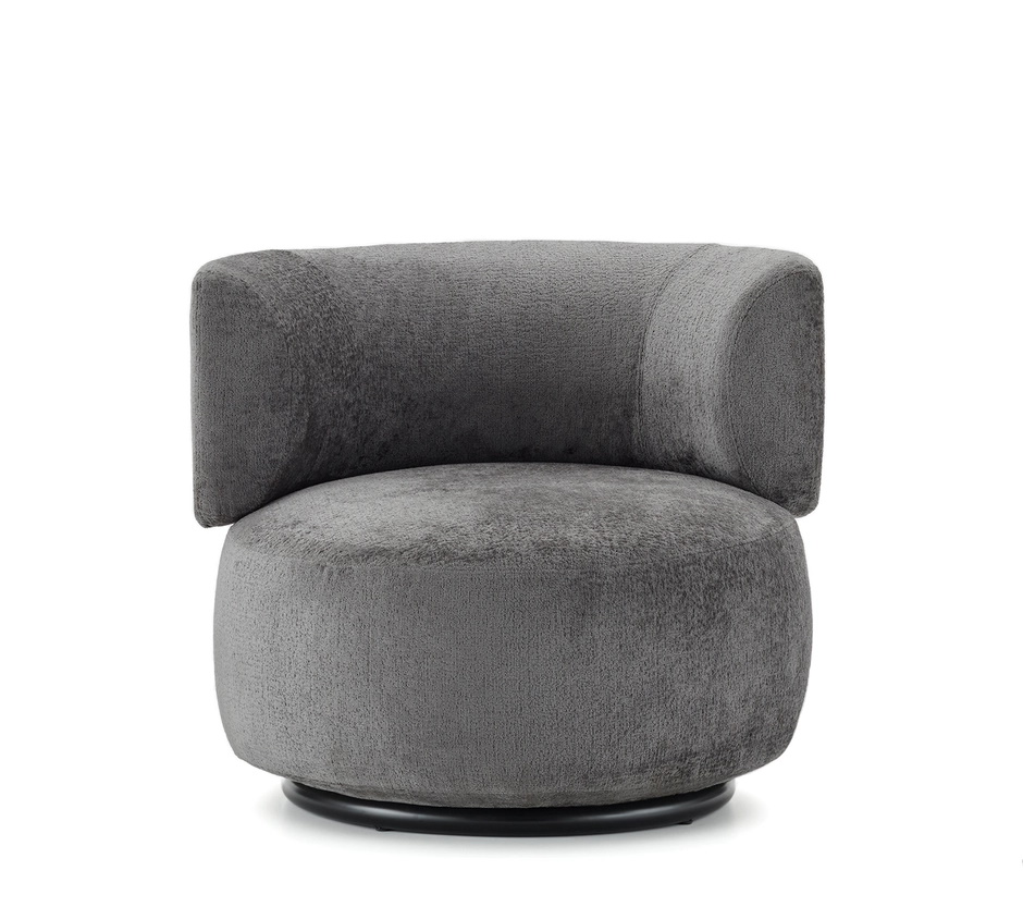 Grauer K-Wait Sessel von Kartell mit Chenille-Bezug, moderner Drehsessel für Wohnzimmer und Lounge.