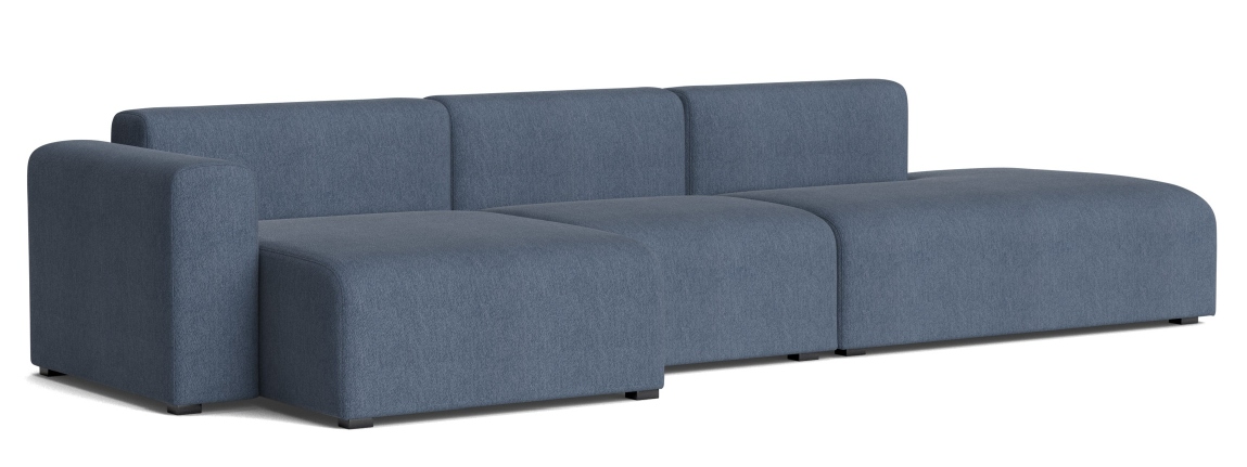 Mags Sofa 3-Sitzer Combination 4 Low Armrest mit Armlehne links Hay Stoff Turf Blau grau
