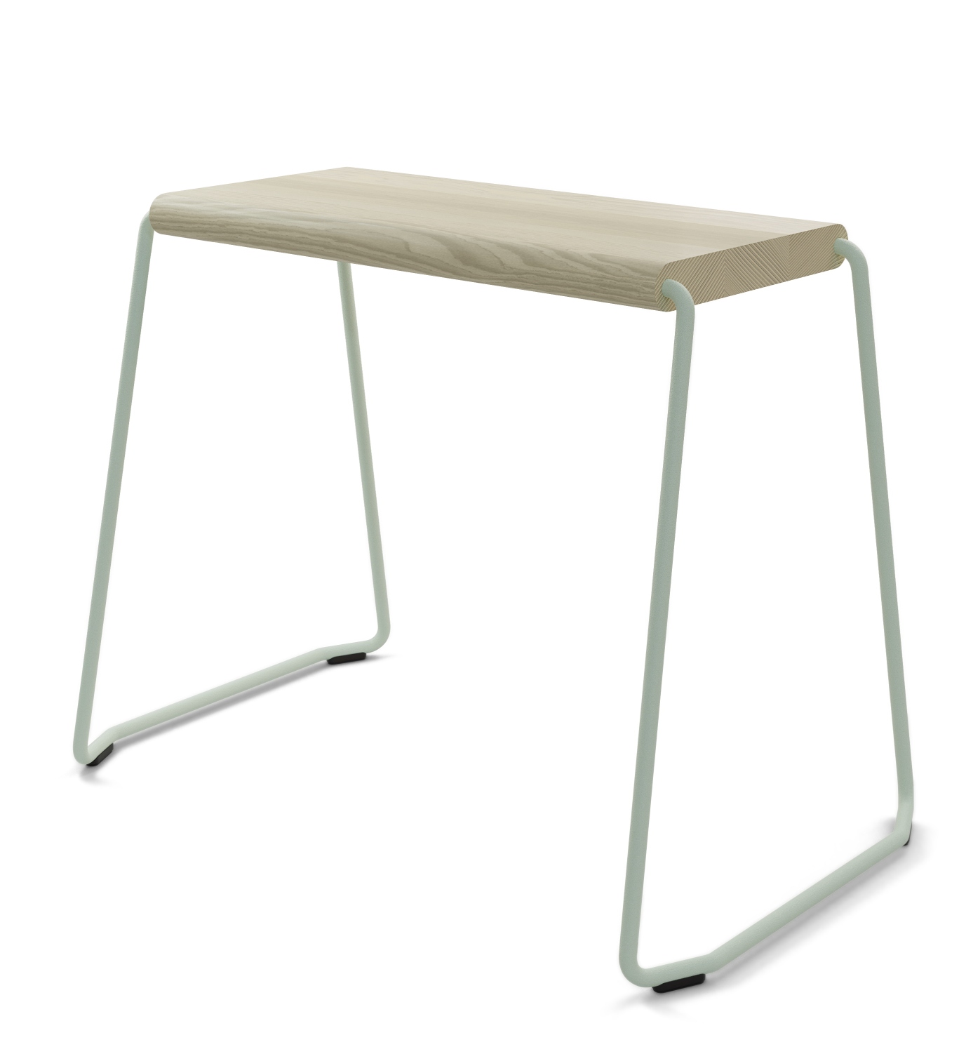 D:003 Beistellhocker Weiß Fuchs & Habicht: Moderner Hocker mit hellem Holz und mintfarbenem Gestell.