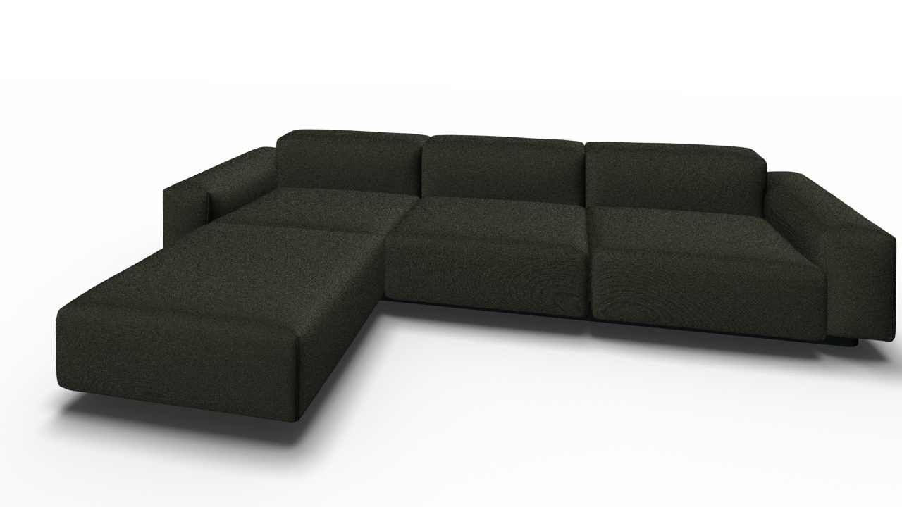 Dunkelgraues Soft Modular Sofa 3-Sitzer mit Chaise Longue von Vitra, modernes Design für Wohnzimmer.