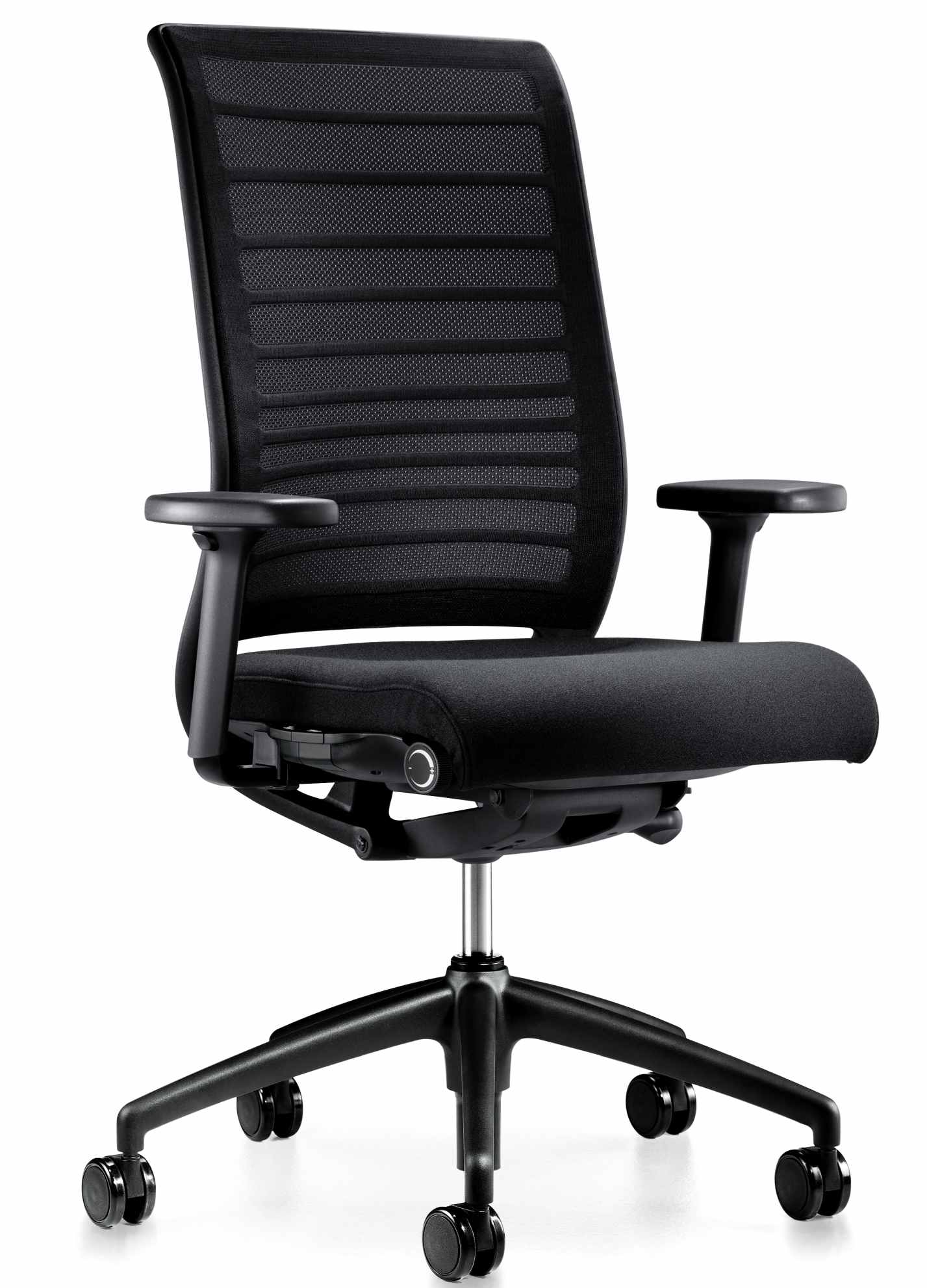 Schwarzer Hero Bürostuhl von Interstuhl mit Netzrücken und Armlehnen, ergonomischer Drehstuhl für Büro und Homeoffice.