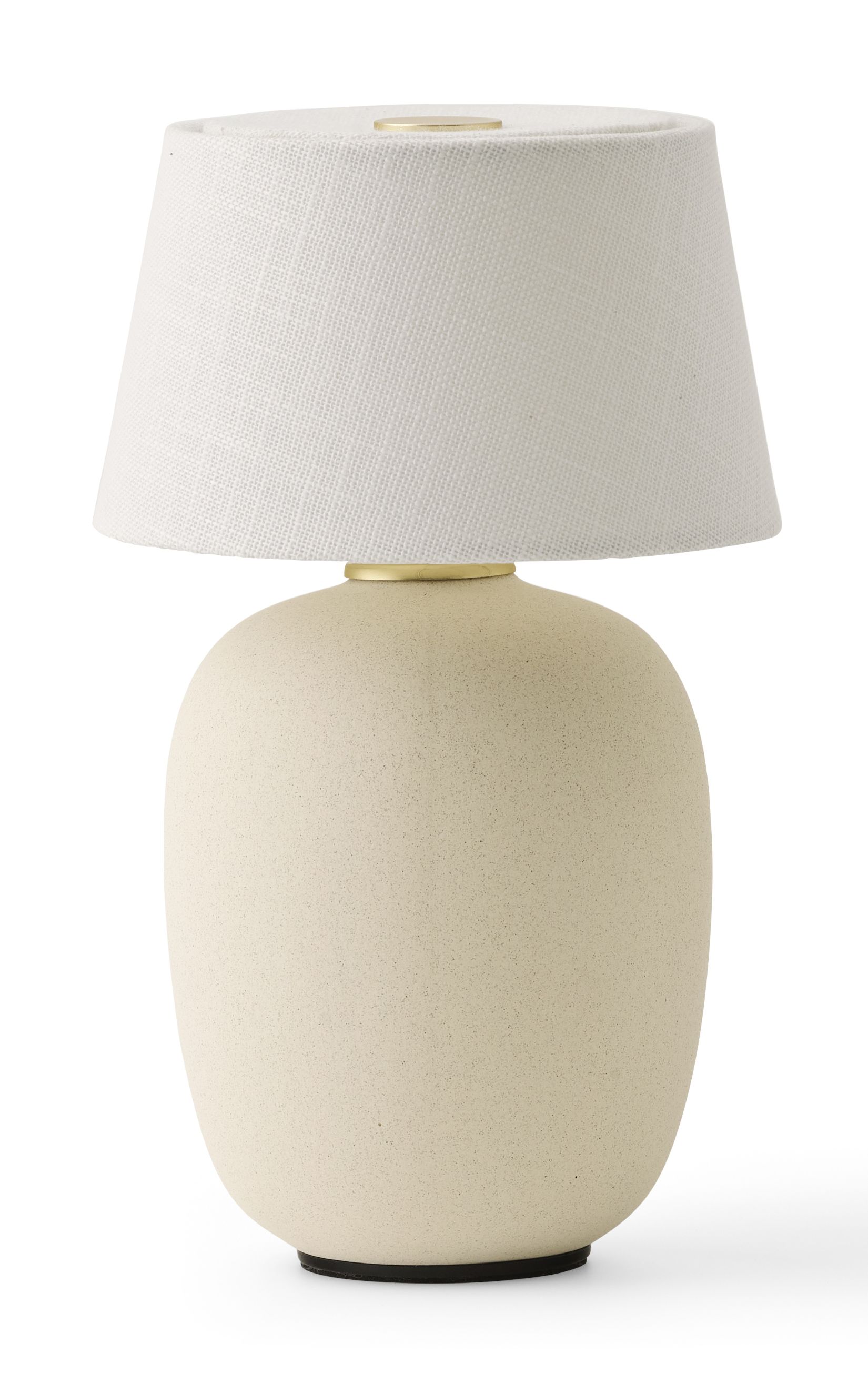 Audo Torso Tischleuchte in Sand mit Textilschirm, moderne Akku-Leuchte für den Tisch.