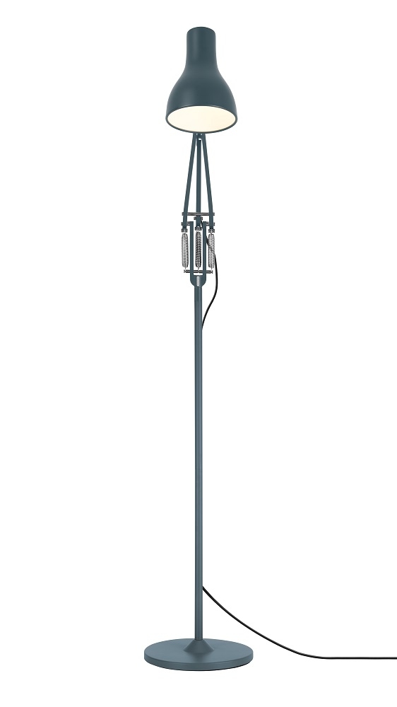 Anglepoise Type 75 Stehleuchte in Schiefergrau: Moderne, flexible Bodenleuchte mit verstellbarem Arm und Lampenschirm.