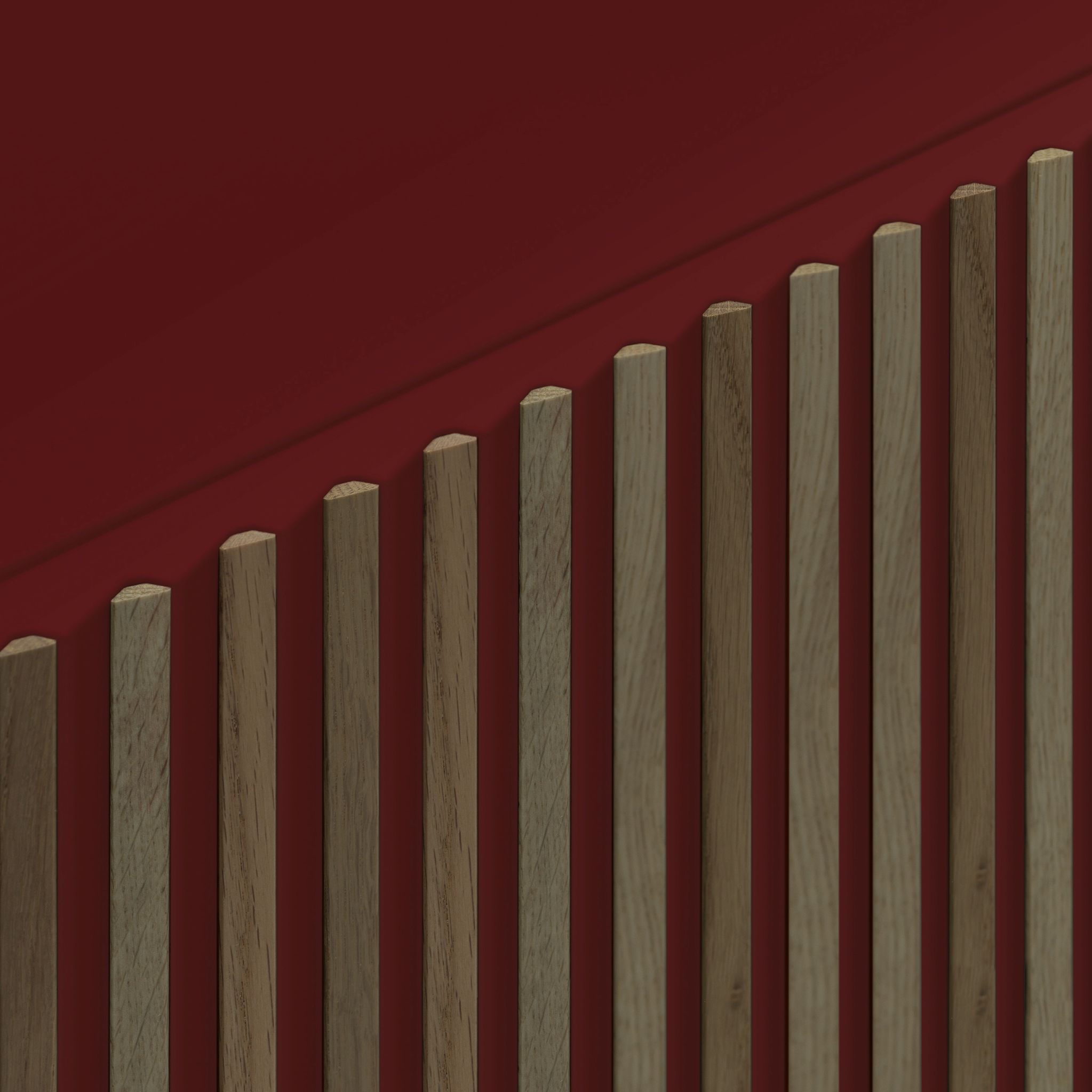 Detailaufnahme der Leon Decor Anrichte in Weinrot mit Holzlamellen. Design Anrichte für Wohnzimmer.