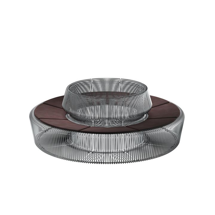 Pantonova System Sitzmodul: Drahtstuhl mit braunen Sitzflächen, modernes Design für Wohnzimmer und Lounge.