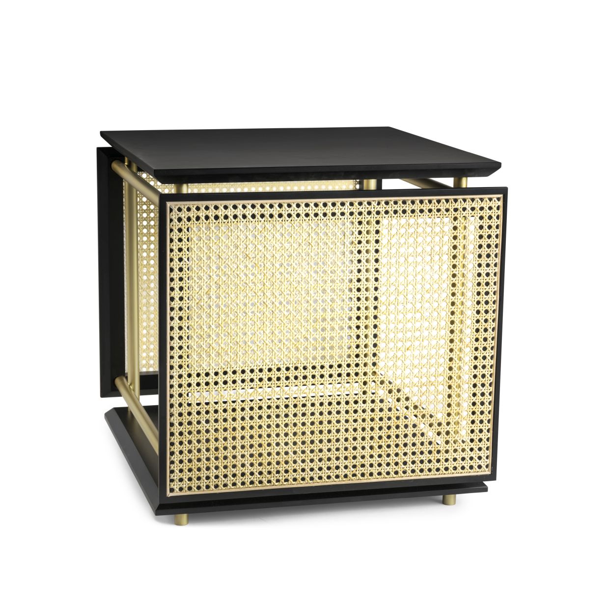 Wiener Box Beistelltisch von Wiener GTV Design mit schwarzer Tischplatte und Wiener Geflecht.