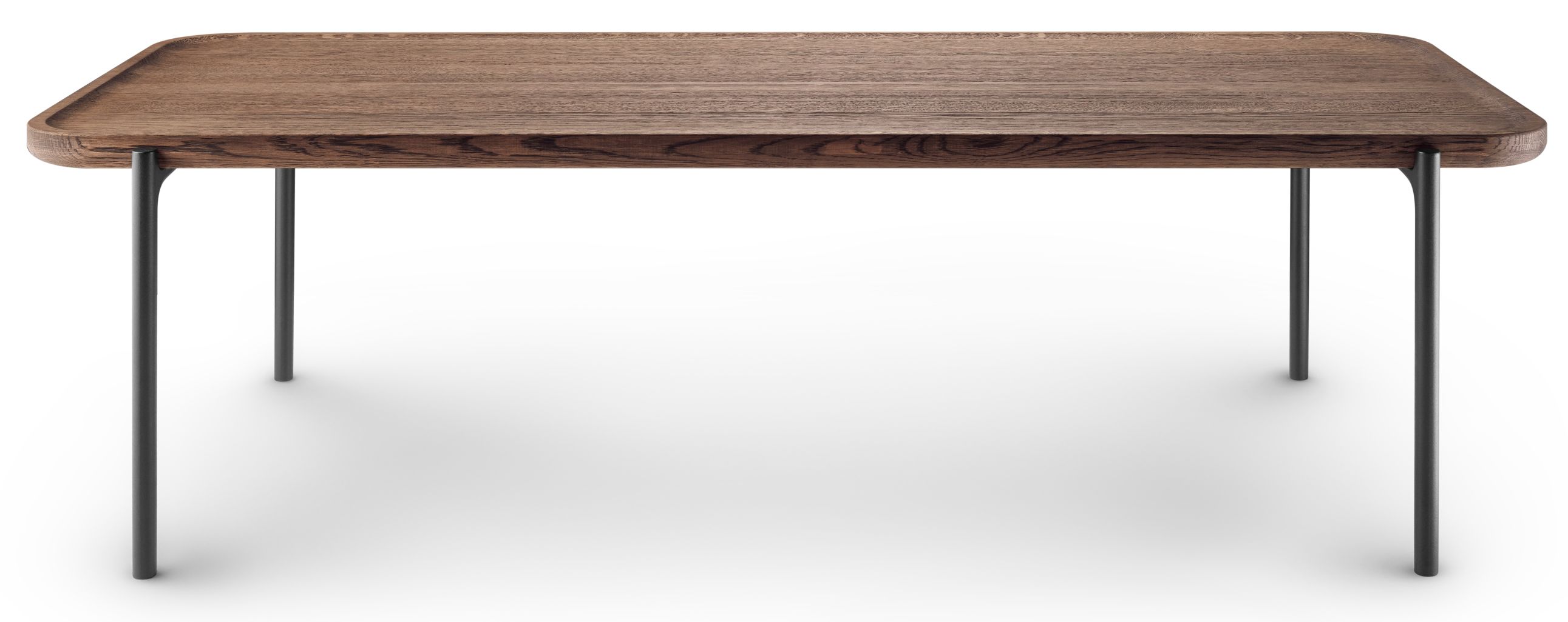 Savoye Tisch von Eva Solo, rechteckig, geräucherte Eiche mit schwarzen Metallbeinen. Moderner Couchtisch.