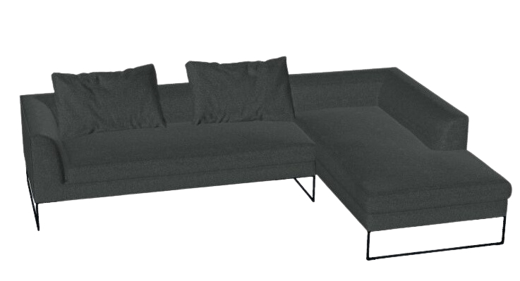 Graues Mell Lounge Sofa mit Recamiere und Kissen, modernes Design für Wohnzimmer.