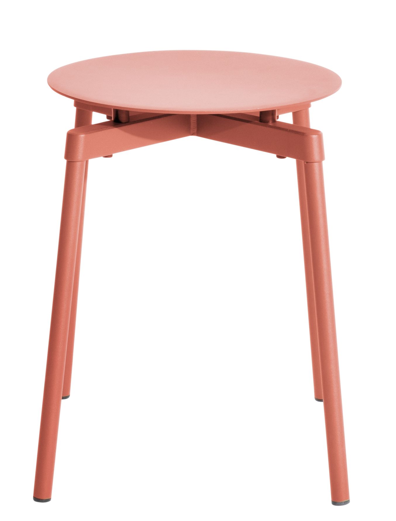 Korallfarbener Fromme Stool Hocker von Petite Friture, runder Sitz, minimalistisches Design, moderne Möbel.