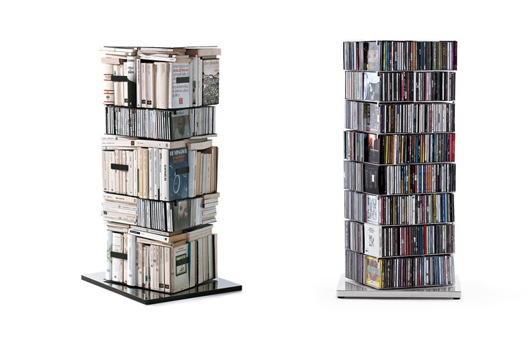 Ptolomeo Bücherregal und CD-Regal: Drehbare Säule für Bücher und CDs, modernes Design.