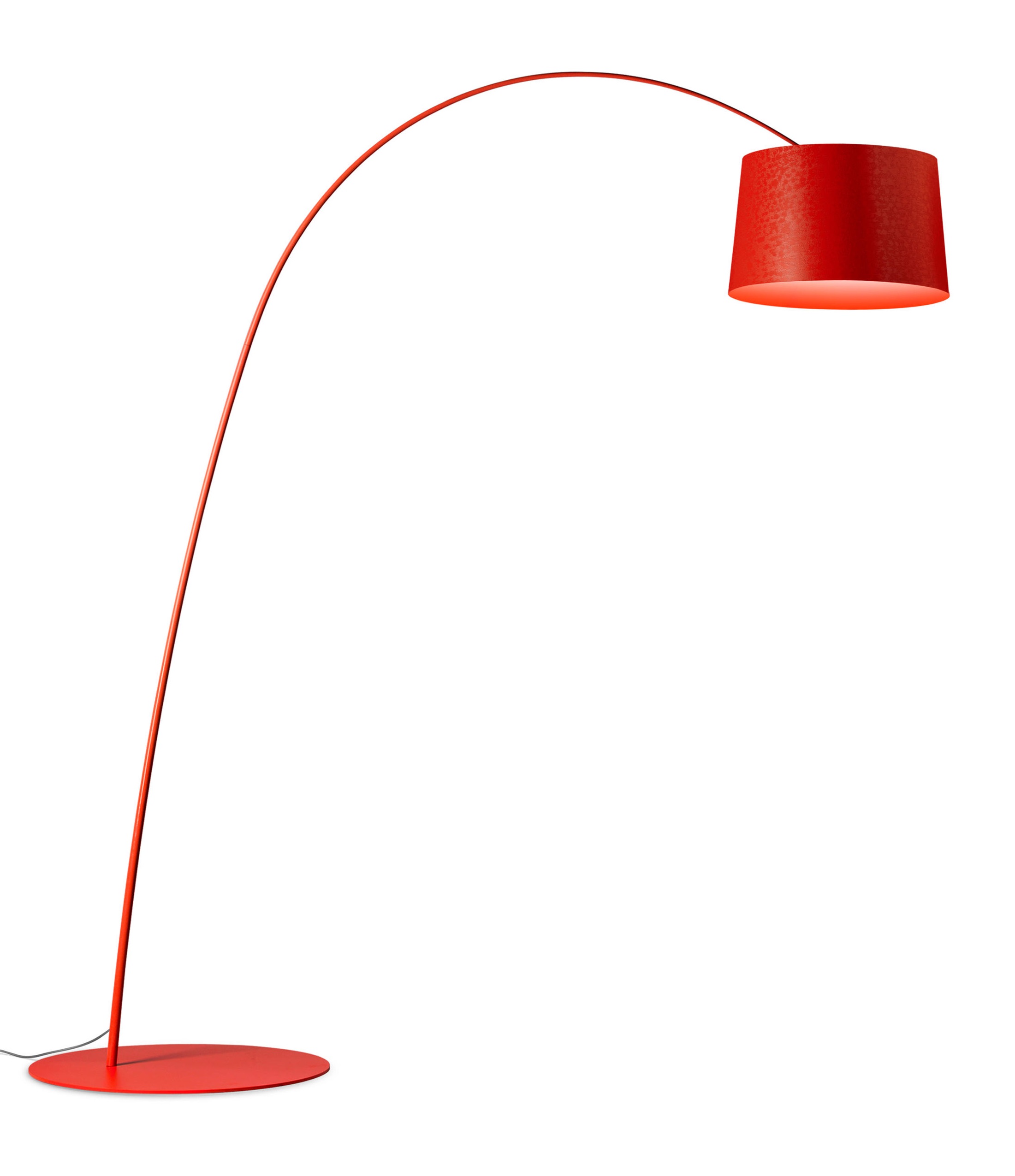 Twiggy LED Stehleuchte von Foscarini in Purpur, modernes Design mit gebogenem Lampenarm und Lampenschirm.