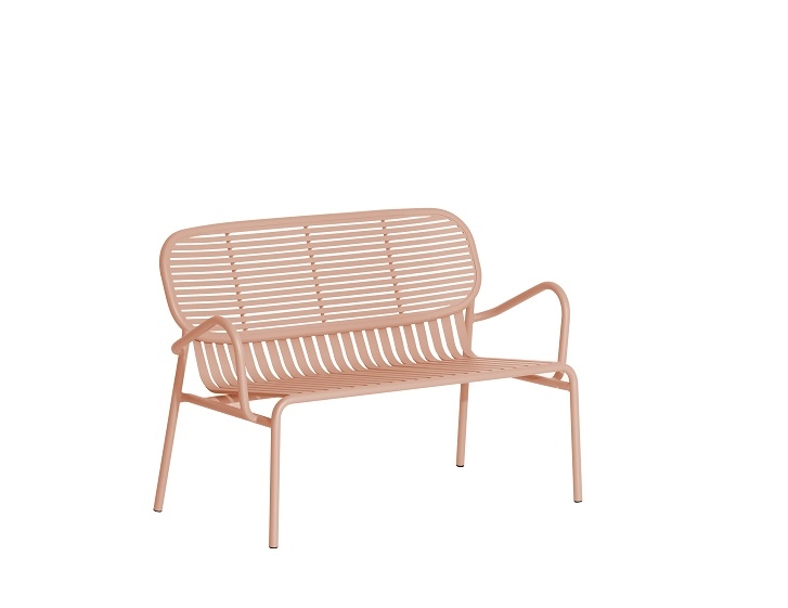 Week-End Sofa 2-Sitzer Petite Friture Blush: Gartenbank aus Metall in zartem Rosa.