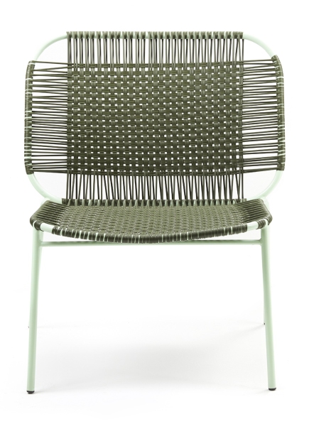 Cielo Lounge Chair in Olive und Pastellgrün, Outdoor Lounge Stuhl mit geflochtener Sitzfläche.