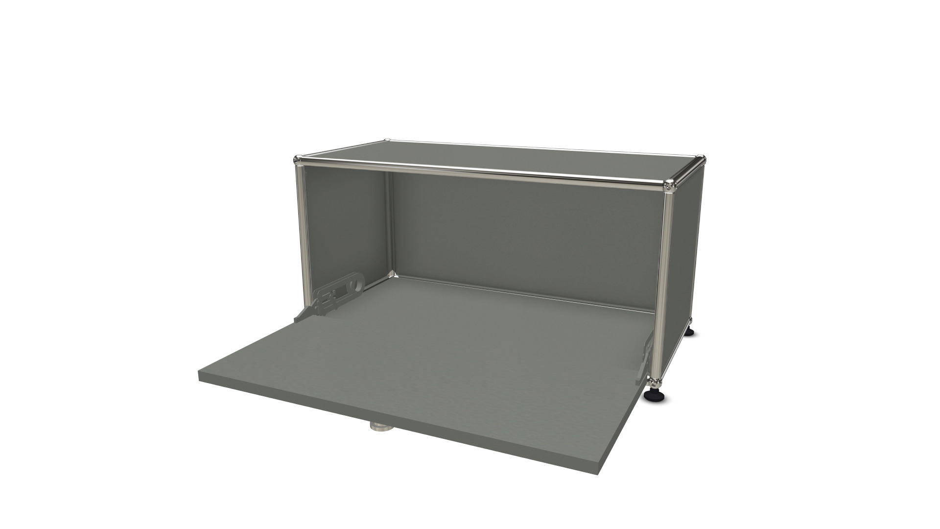 USM Haller Klappe in Mittelgrau als Ersatzteil, geöffnet, für Möbelbausysteme und modulare Einrichtung.