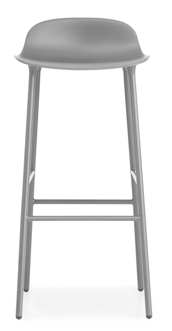 Silberner Form Barstool von Normann Copenhagen, ein moderner Barhocker mit Stahlgestell und minimalistischem Design.