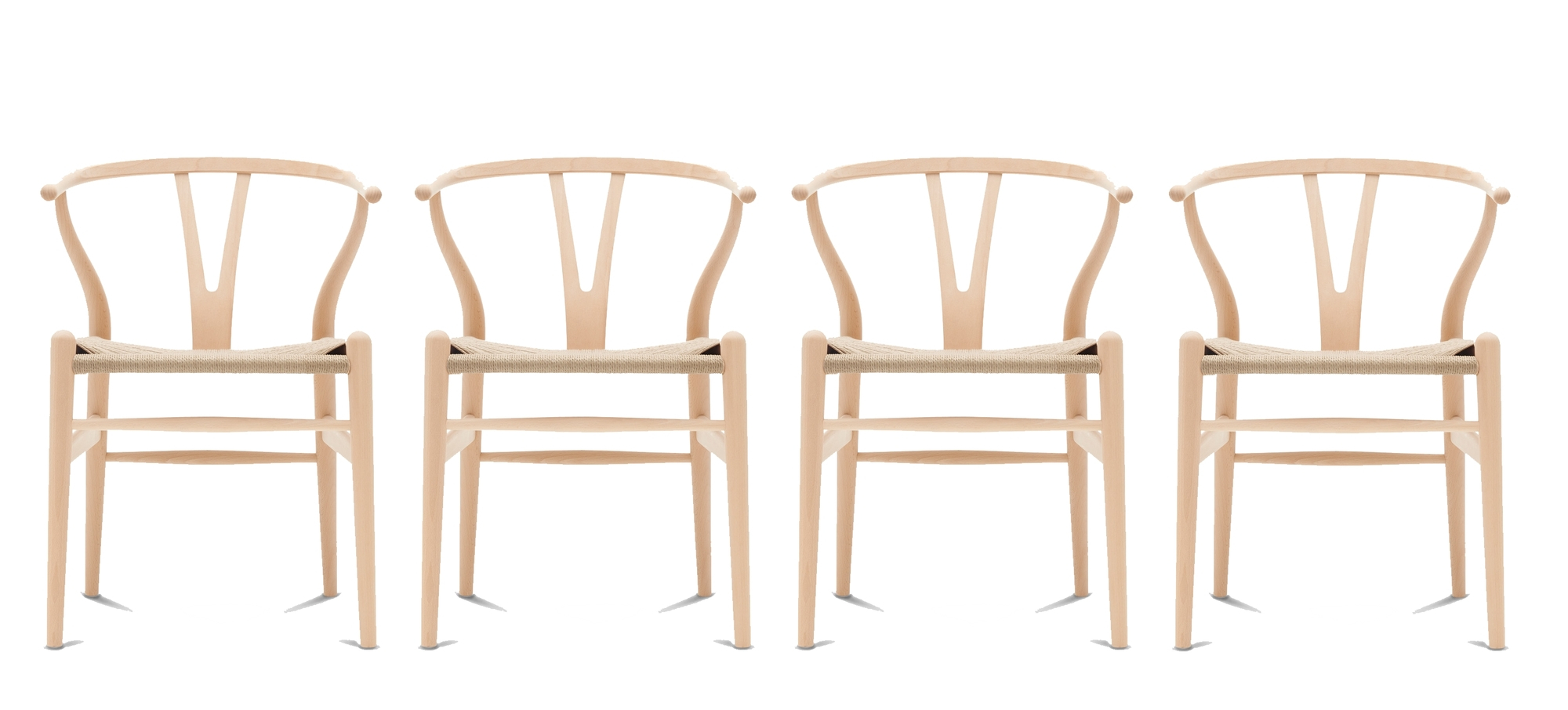 Vier CH24 Wishbone Stühle aus Buchenholz, geseift, mit geflochtener Sitzfläche, Carl Hansen & Søn.