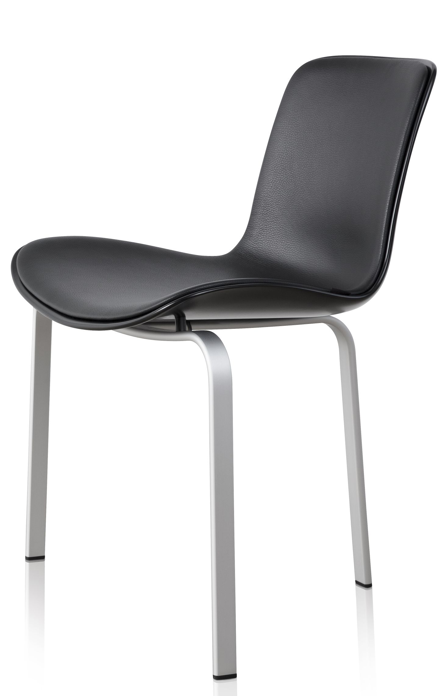 Schwarzer PK8 Stuhl von Fritz Hansen mit Lederbezug und silberfarbenem Gestell.