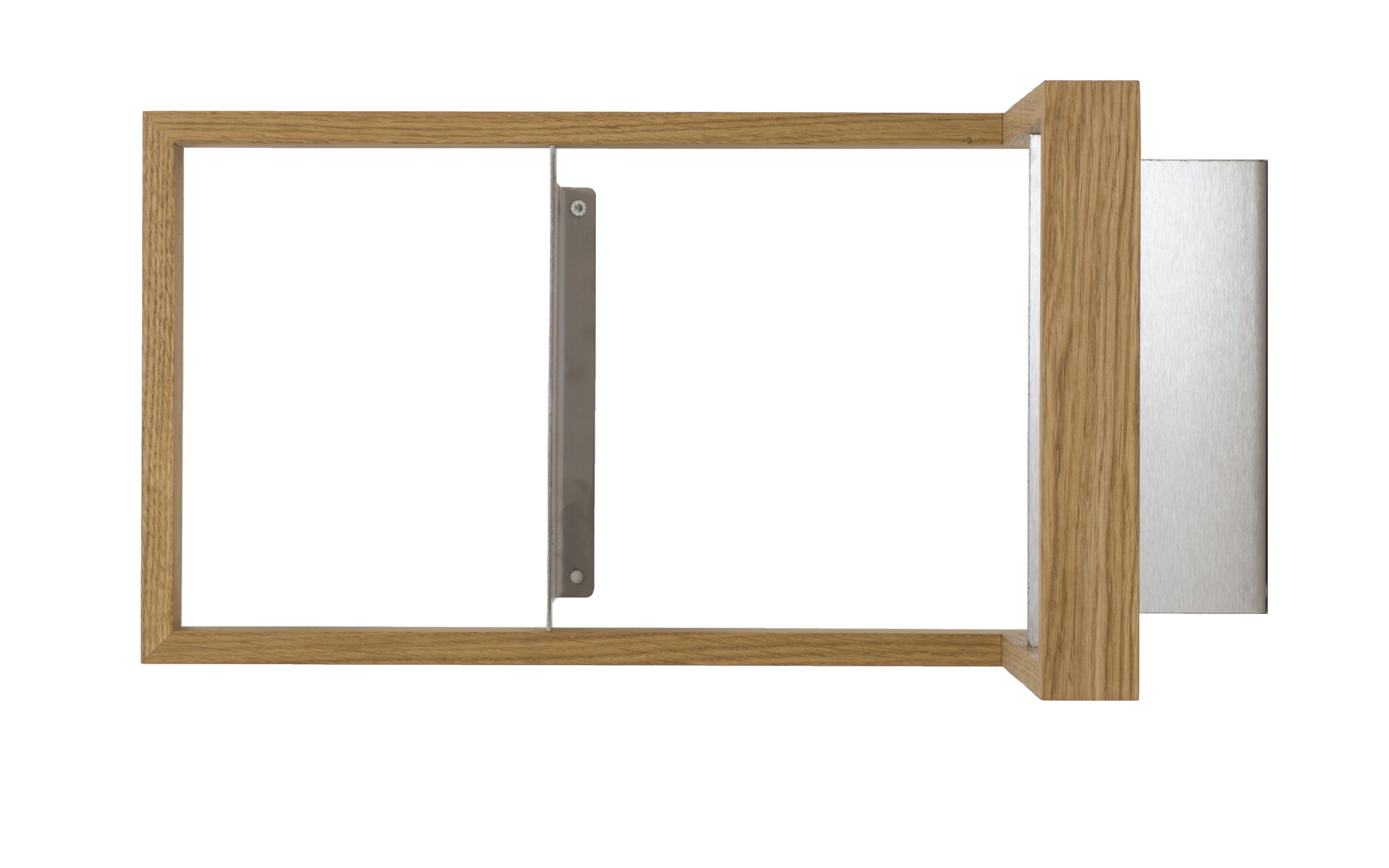 Draufsicht des Regals b-eck2 aus Eiche mit Metallhalterung, modernes Wandregal für Wohnzimmer und Büro.