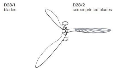 D28 Blow Flügelset für Luceplan Deckenleuchte und Ventilator, siebbedruckte Flügel.