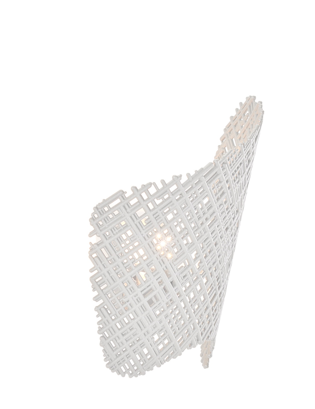Weiße Tea Applique Wandleuchte von Kartell, modernes Design mit filigranem, gitterartigem Lampenschirm und warmem Lichtschein.