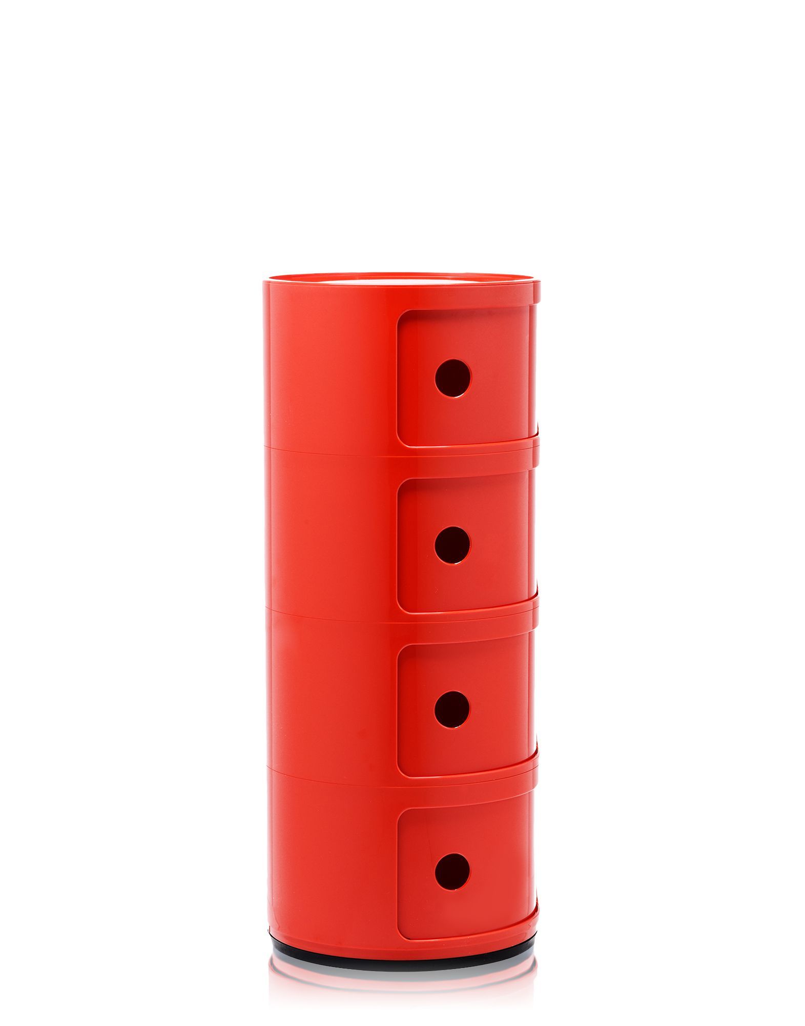 Rotes Kartell Componibili Element mit vier Fächern, ideal als Nachttisch oder Beistelltisch.