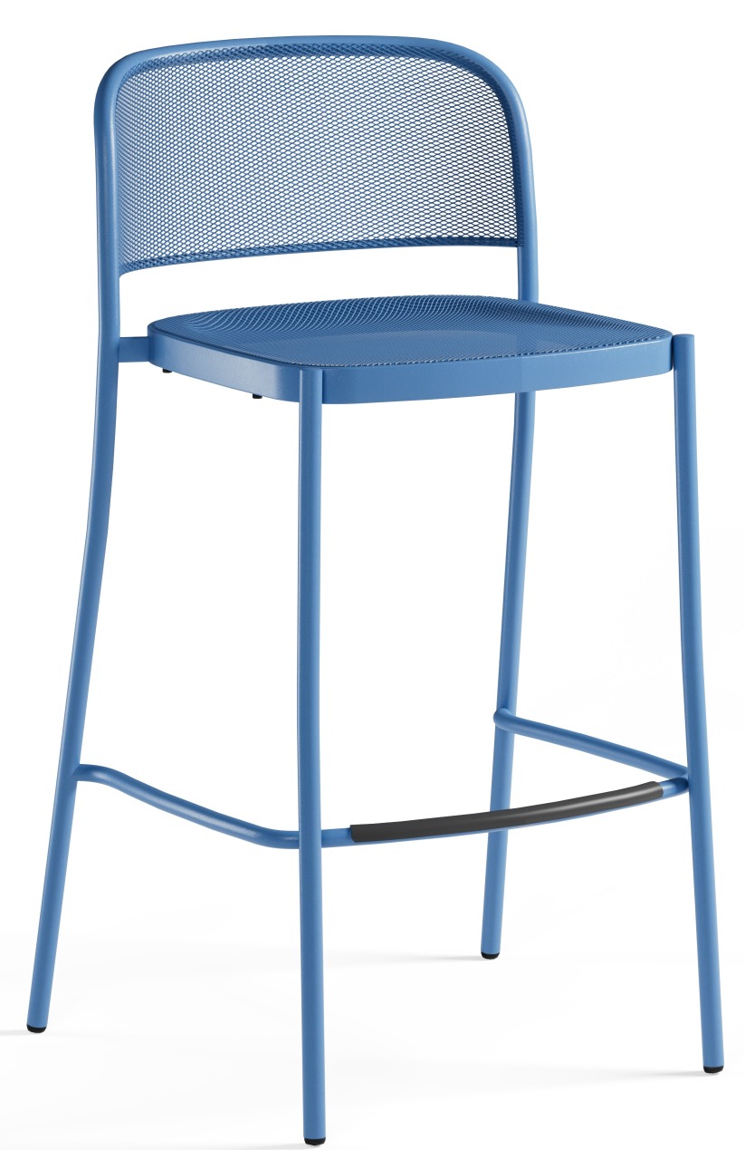 Blauer Café Barstool Barhocker von Emu für den Außenbereich, Metall, Gitterdesign.