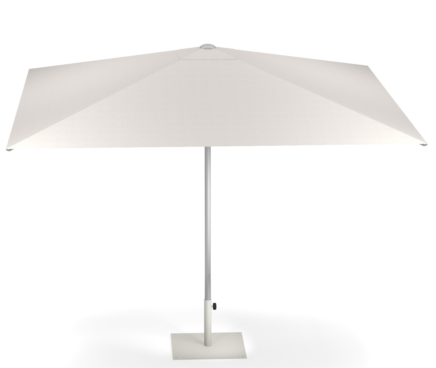 Weißer Shade Sonnenschirm von Emu für den Outdoor-Bereich mit quadratischem Schirm und stabilem Standfuß.