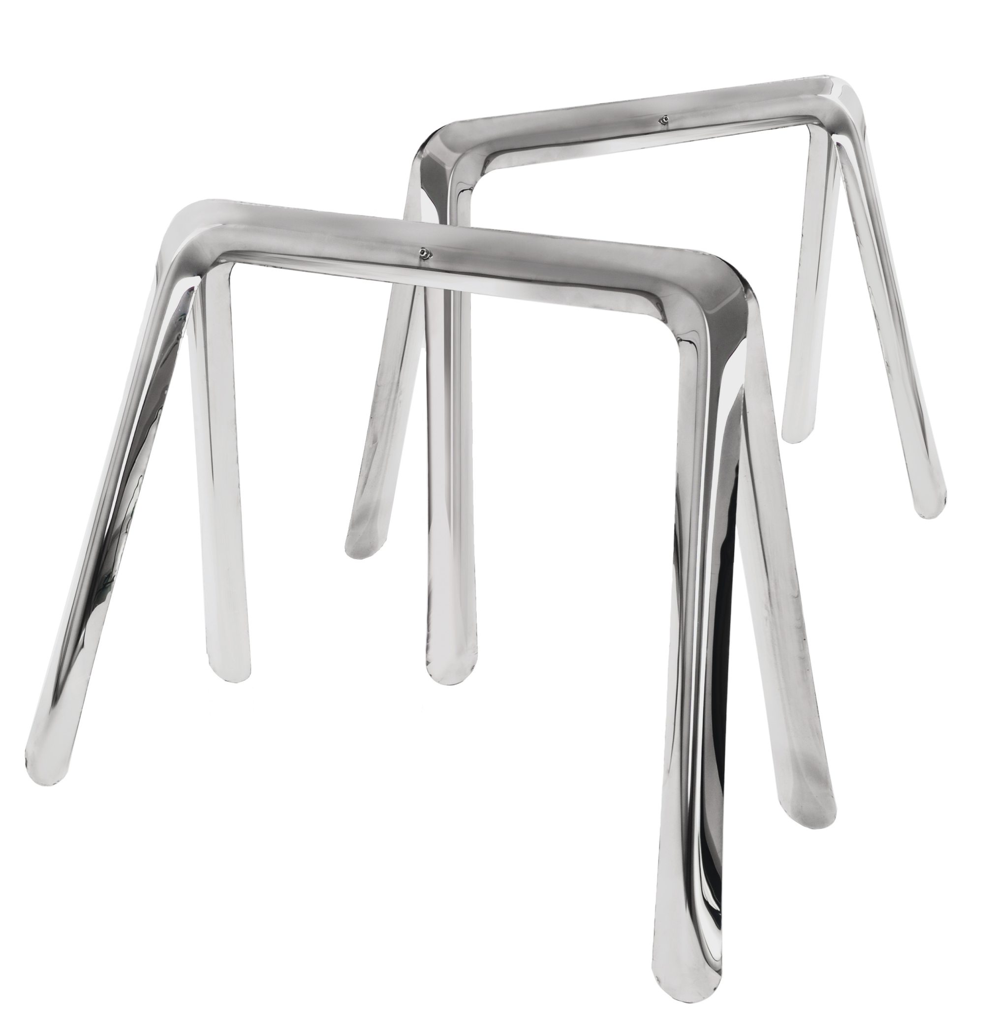 Zwei silberne Koza Tischgestelle von Zieta aus poliertem Stahl, modernes Design.