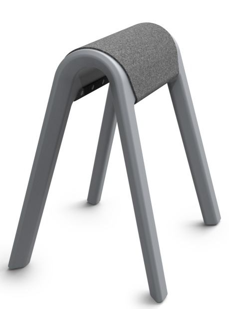 Anthrazitfarbene Sitzauflage Wilkhahn Programm 204: Detailaufnahme der grauen Polsterung und des minimalistischen Gestells.