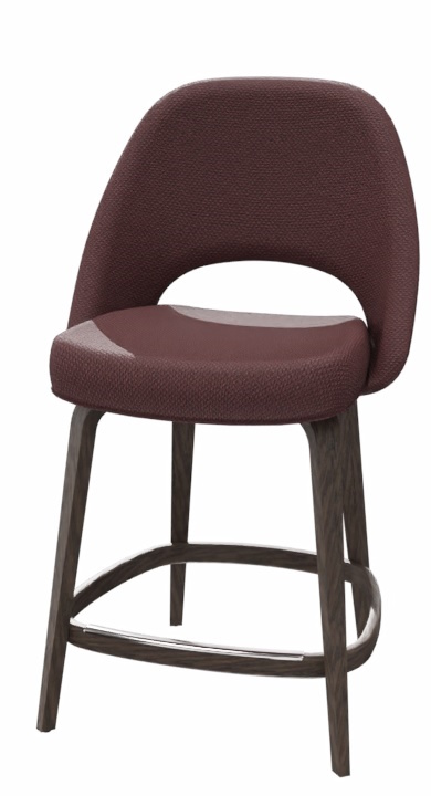 Brauner Saarinen Barhocker von Knoll International, Thekenhöhe 101,5 cm, mit Holzbeinen und Fußstütze.